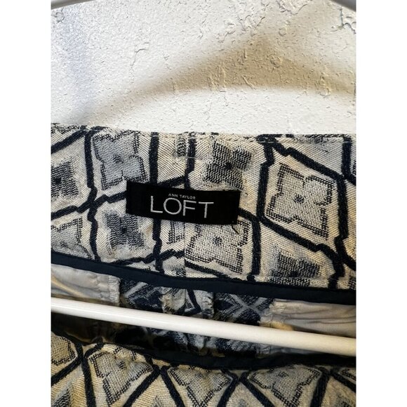 Ann Taylor Loft Women 0 White/Blue Geometric Print Shorts Beach Resort Wear - Picture 3 of 8